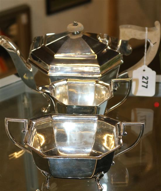 George VI silver three-piece tea set